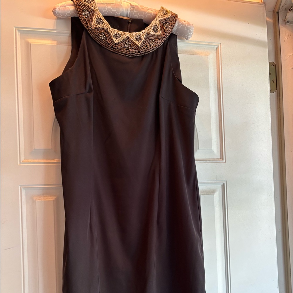 TWO Dresses AB Studio 1x Black 1x Brown Midi Dress Sleeveless Beaded Neckline